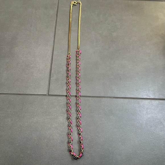 Madewell faux gold necklace with pink and grey satin threads woven through - Picture 4 of 5
